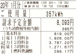 冬の典型的な電気代